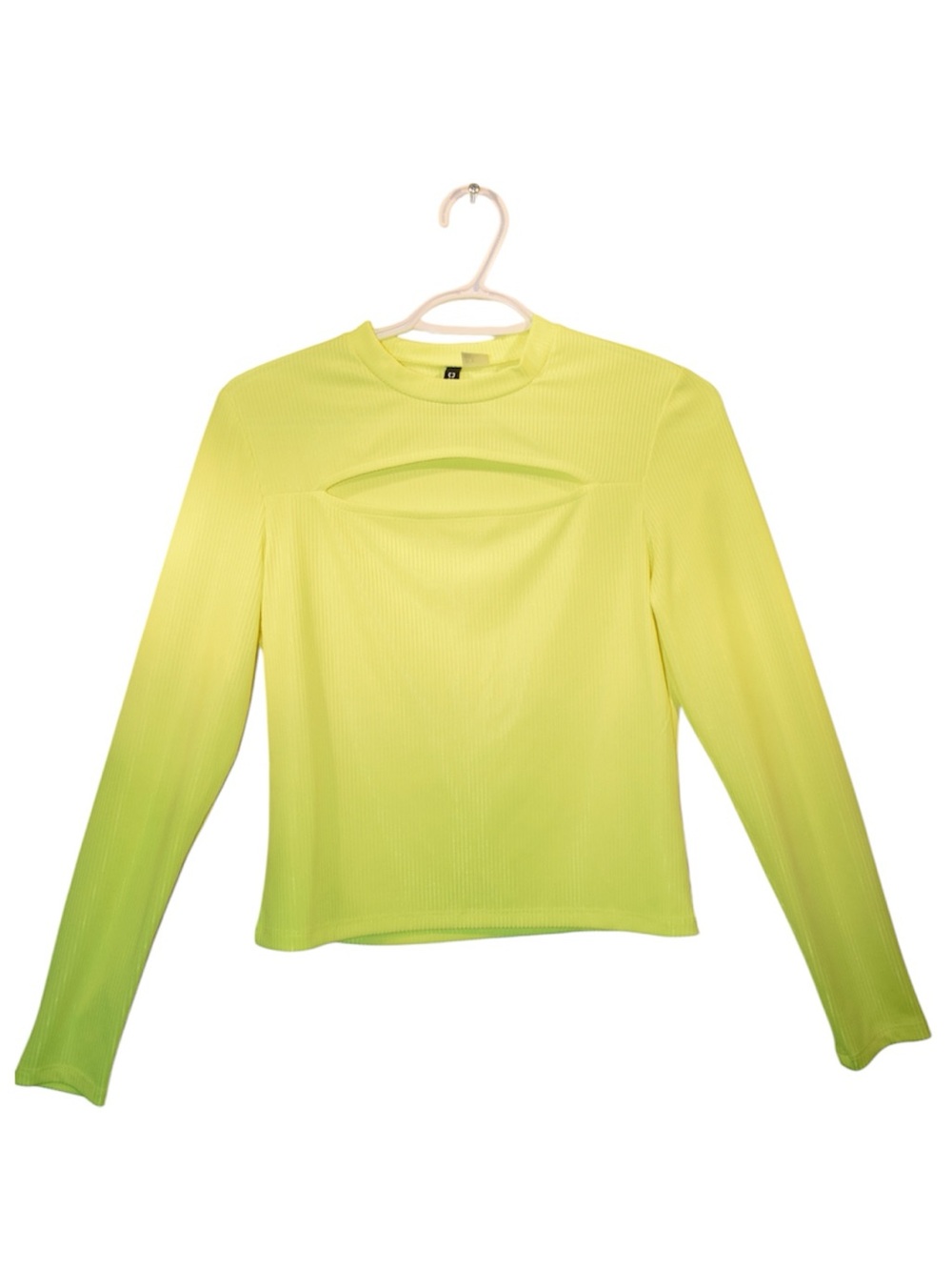 H&M Neon Lime Ribbed Long-Sleeve Top with Front Cutout